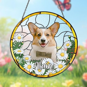 Custom Dog Portrait Stained Glass Suncatcher,Dog Cat Photo Glass Art,Thoughtful Sympathy Gift For Pet,Pet Memorial,Pet Lover,Indoor Decor.